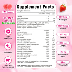 Nutrition label: Non-GMO, gluten-free collagen gummies
