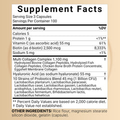 Ingredients label showing collagen types and nutrients