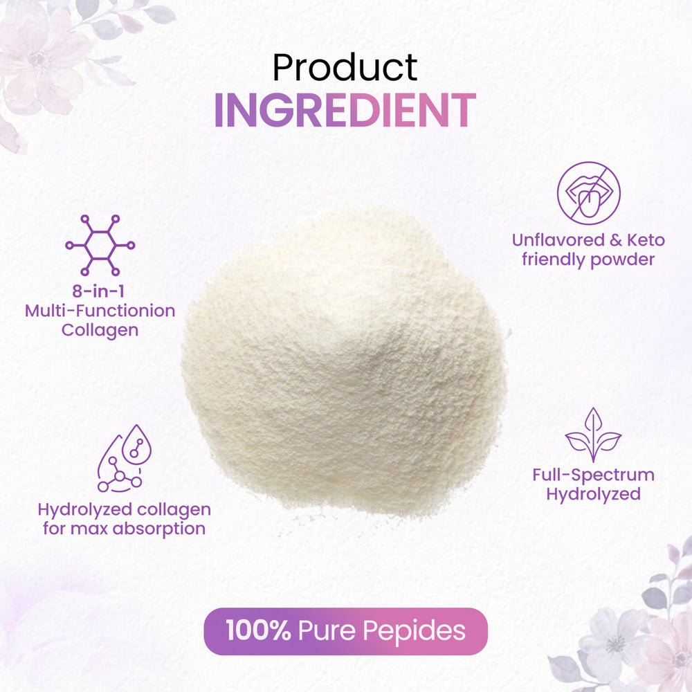 Unflavored collagen powder with a scoop dissolving in liquid