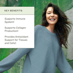 Graphic illustrating collagen production support from Vitamin C