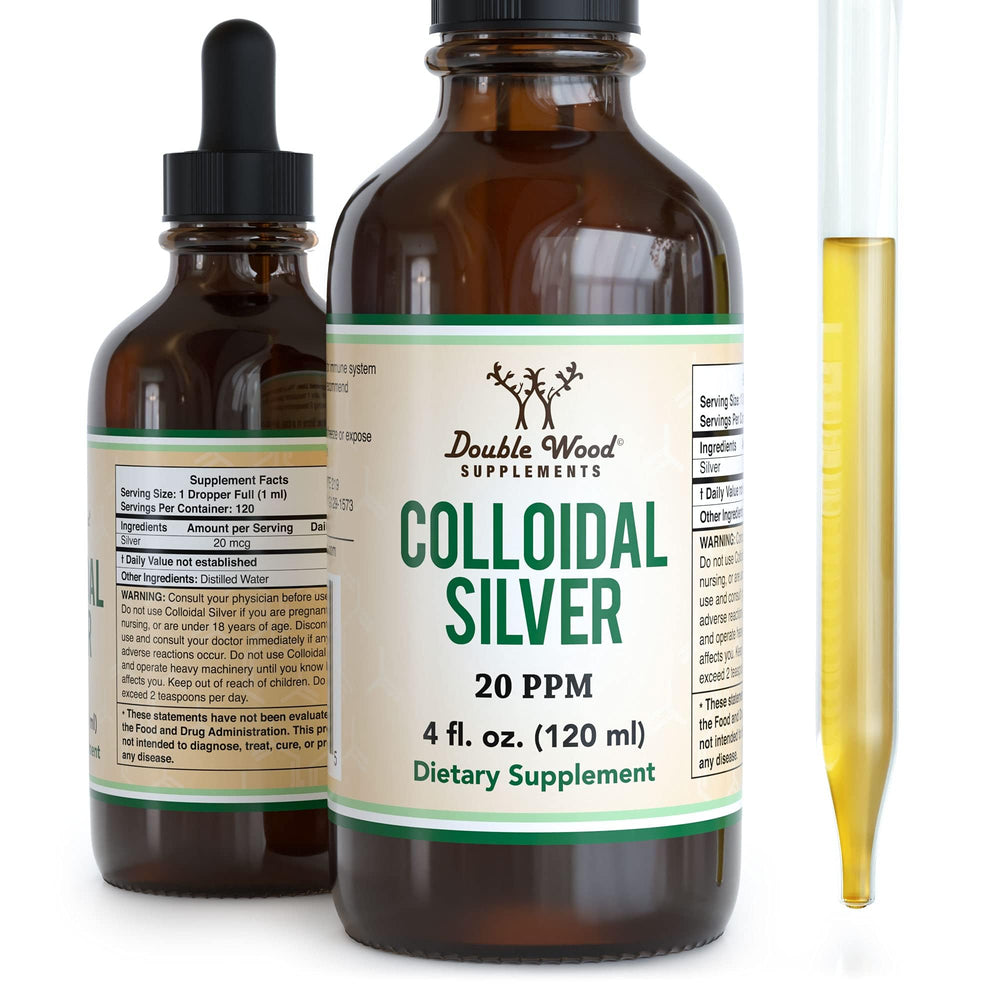 Bottle of Colloidal Silver Liquid 20 PPM with dropper