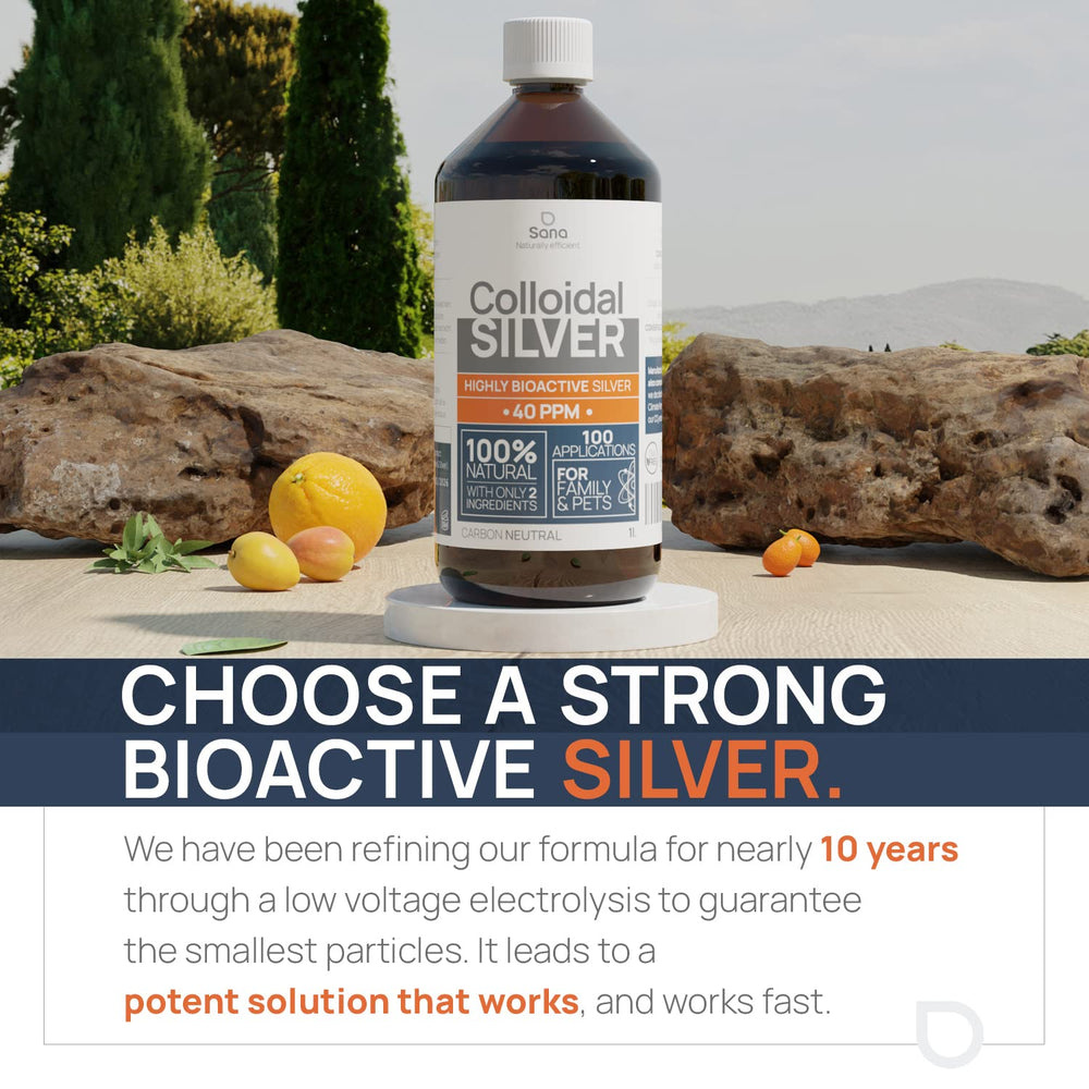 Front view of 16 oz colloidal silver bottle