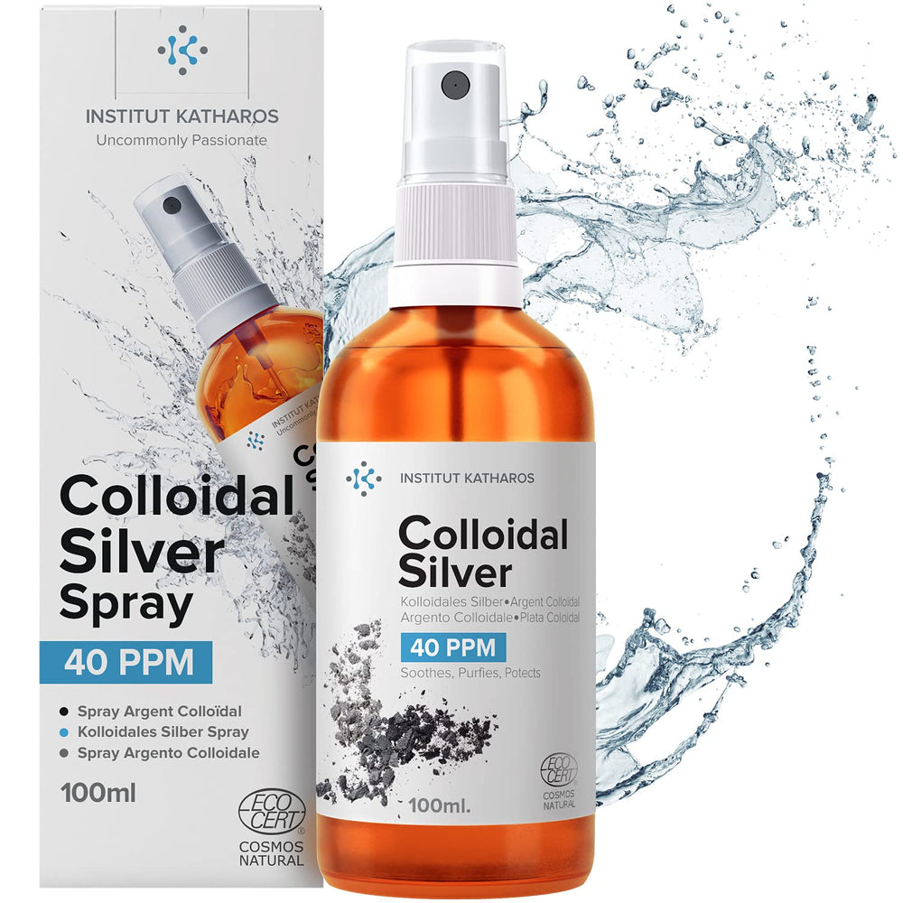 Colloidal Silver Spray bottle front view with clear liquid