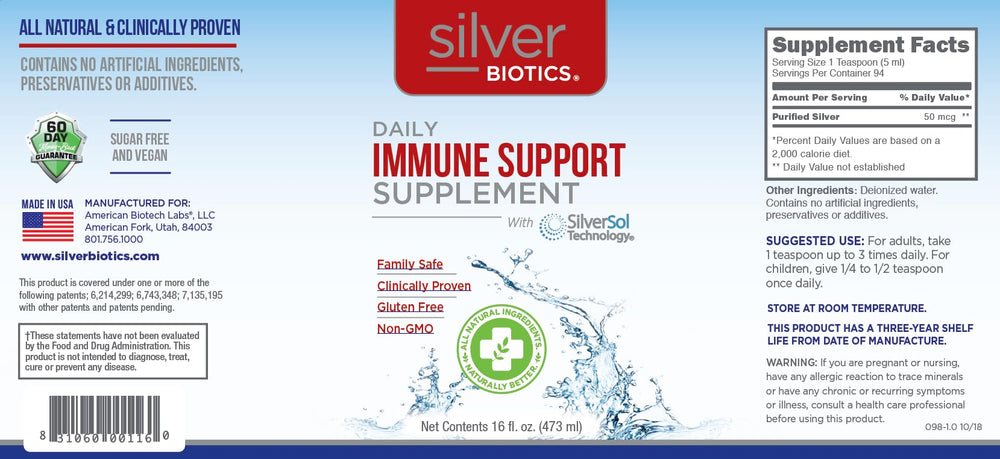 Colloidal silver liquid in 16 oz bottle for immune support
