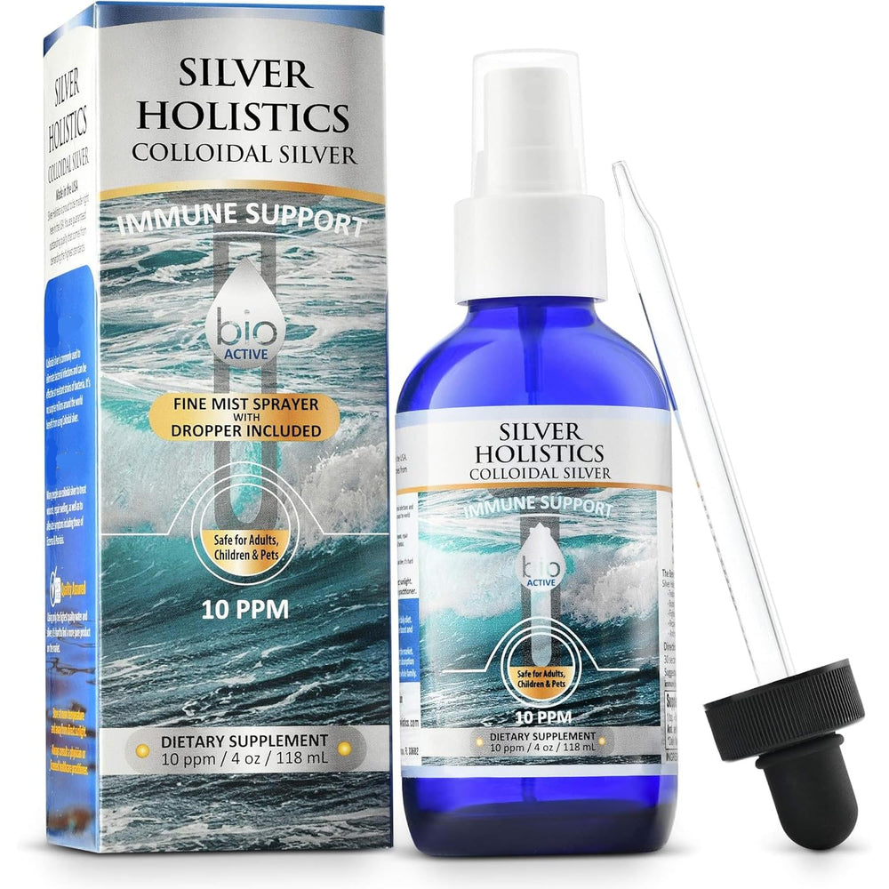 Colloidal silver liquid spray bottle 4 oz in blue glass