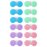 Set of 12 colorful contact lens cases with screw-top lids