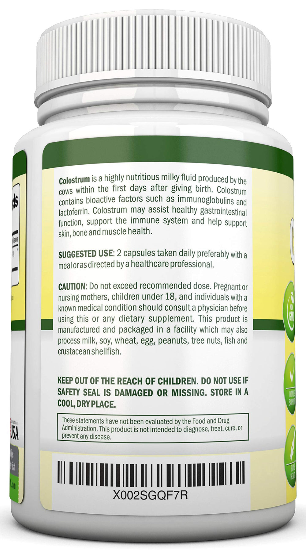 Close-up of label showing 30% IgG content