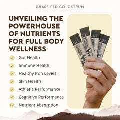Single-serve colostrum packets arranged for on-the-go use