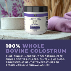 Front view of the colostrum powder packaging tub