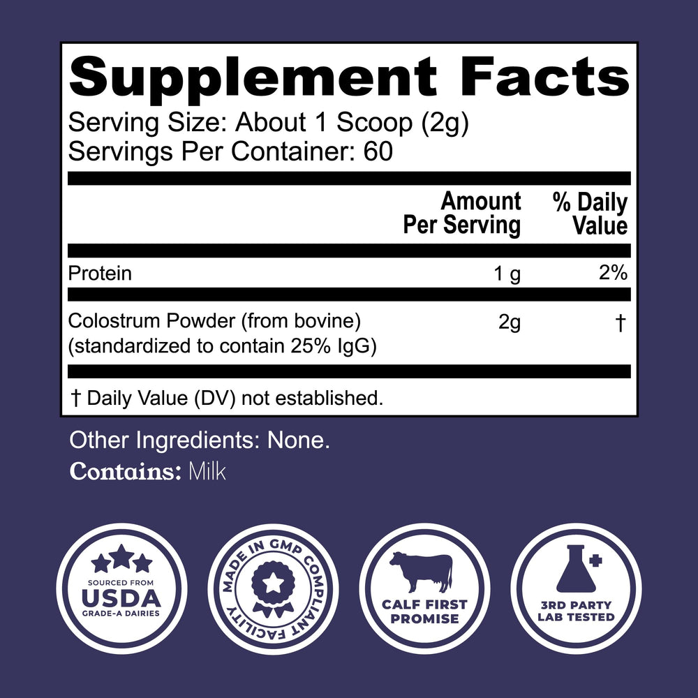 Single-ingredient colostrum powder with no additives