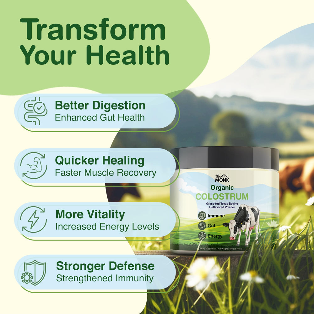 Colostrum supplement front label showing 90 servings