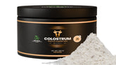 Colostrum supplement powder jar labeled 108g unflavored