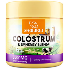 Colostrum powder bottle labeled 5000 mg per serving