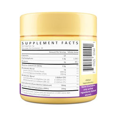 Grass-fed origin badge on colostrum powder container