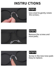 Nose pads installed on eyeglasses showing fit