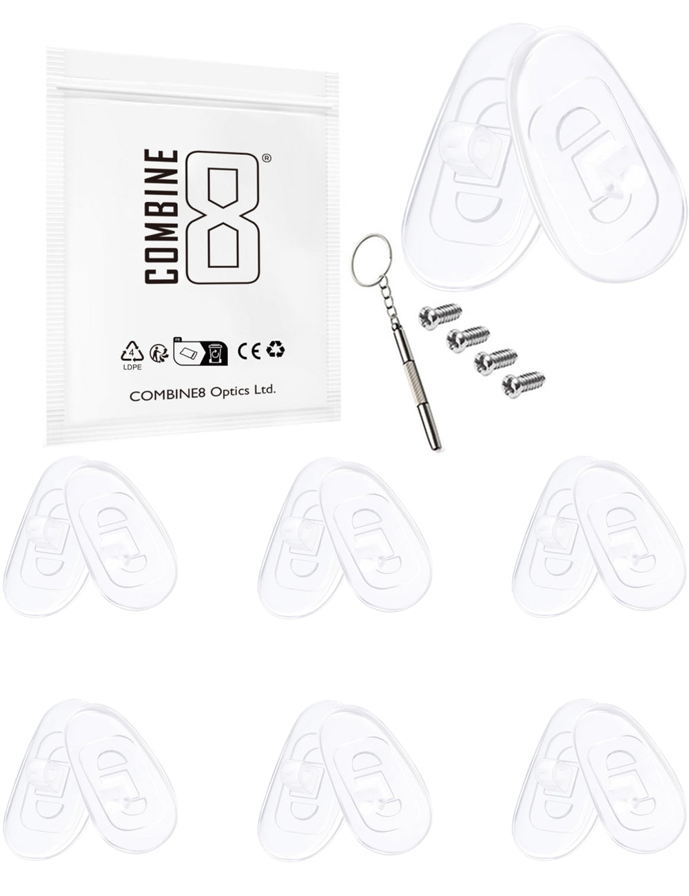 Combine8 clear teardrop silicone nose pads - 6 pairs