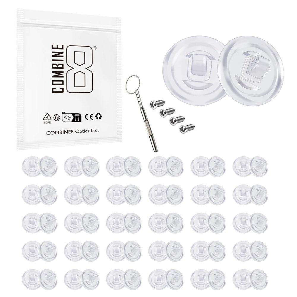 Combine8 Eyeglass Nose Pads – 30 Pairs Round Clear Soft Silicone Anti-Slip with Tools
