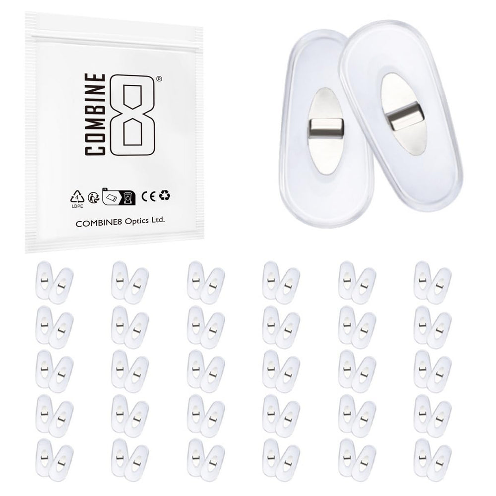 Close-up of Combine8 clear hard plastic Ray-Ban nose pads