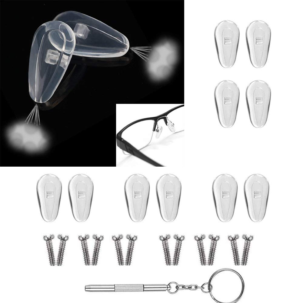 Complete eyeglass repair kit with nose pads, screws, and screwdriver