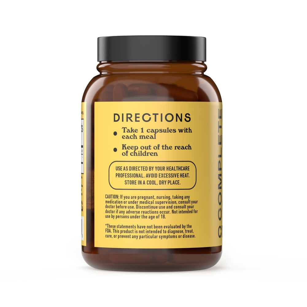 Front label of Complete Natural Digestive Enzyme Capsules bottle