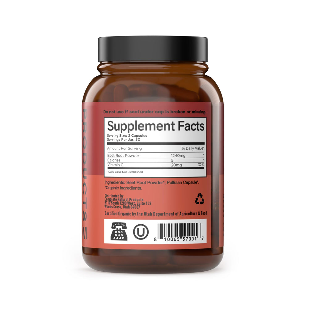 Complete Natural Products organic beet root powder closeup highlights pure plant nutrition.