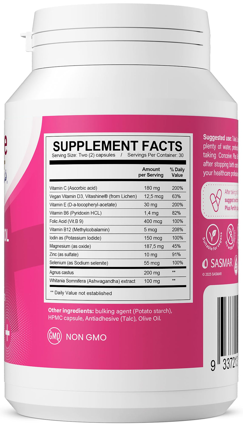 Conceive Plus detailed nutrient list highlights prenatal vitamins included