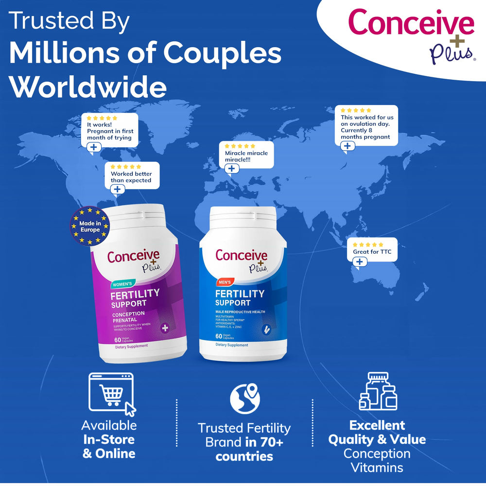 Product photography of Conceive Plus Men’s Fertility Support on countertop