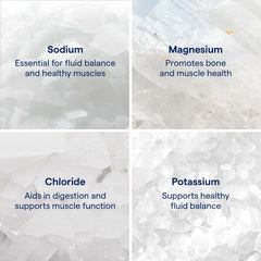 Graphic showing 70+ trace minerals including magnesium, chloride, and potassium