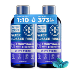 Front view of concentrated water flosser rinse 2-pack bottle