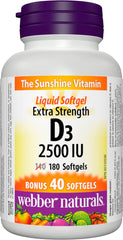 Webber Naturals Vitamin D3 2500 IU Extra Strength bottle with 180 softgels