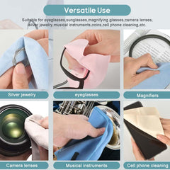 Cloths being used to clean eyeglasses and sunglasses