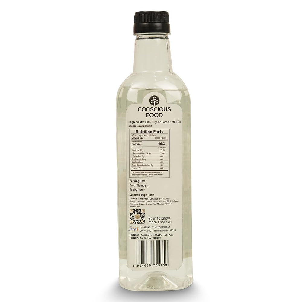 Label highlighting 100% coconut oil and MCTs