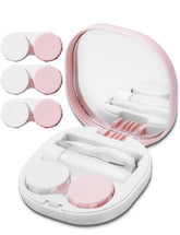 Pink portable contact lens case with applicator tool