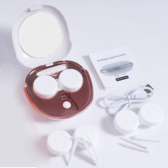 Inside view showing lens container, tweezers and remover tool