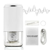 Ivory white portable ultrasonic contact lens cleaner with USB charging cable