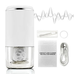 Ivory white portable ultrasonic contact lens cleaner with USB charging cable