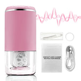 Front view of portable pink ultrasonic contact lens cleaner