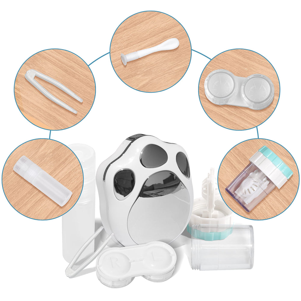 Portable contact lens case with mirror, tweezers and remover tool