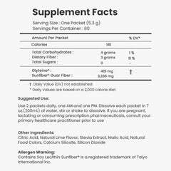CONTINUAL G Powder bottle label highlighting Glyteine and Sunfiber