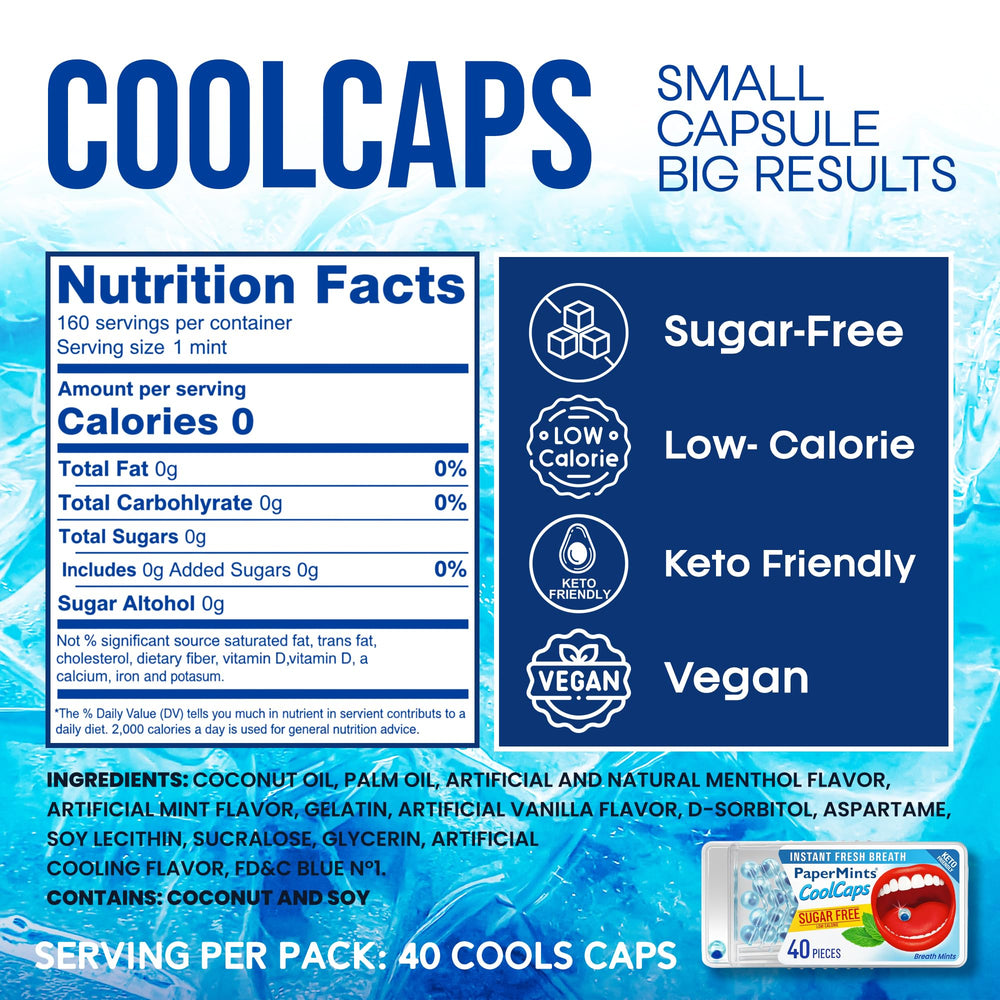 Close up of CoolCaps peppermint pearls inside a blister pack