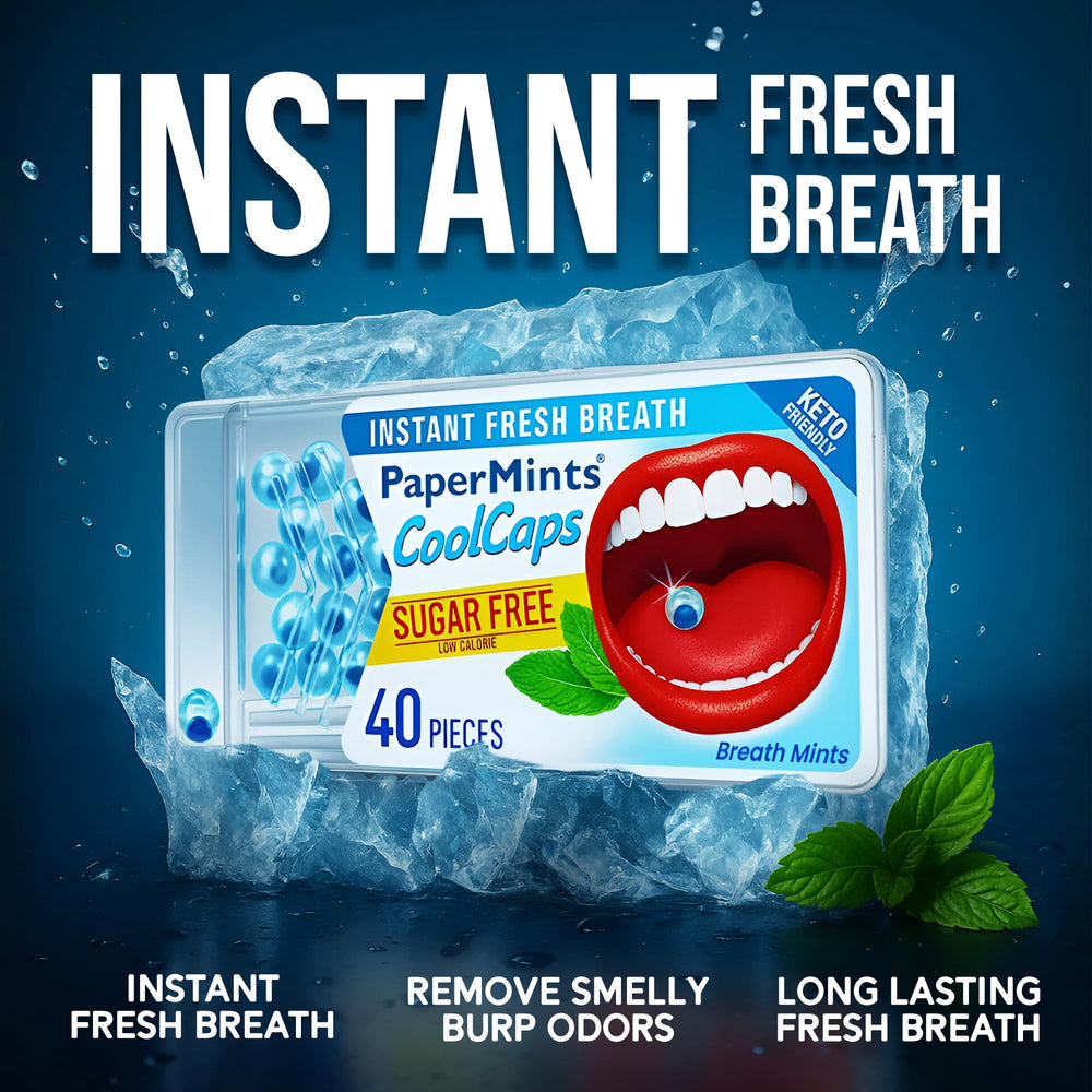 Dual capsule design showing outer mint release and inner gut action