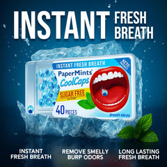 Dual capsule design showing outer mint release and inner gut action