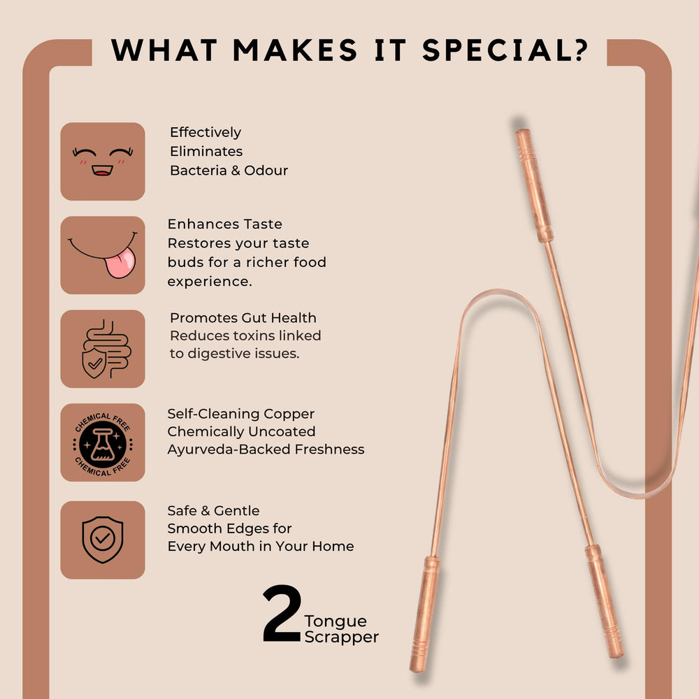 Adult using copper tongue scraper
