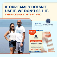 Eco-friendly reusable copper tongue scraper on white background