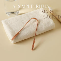 Nude Ritual copper tongue scraper with breathable travel pouch