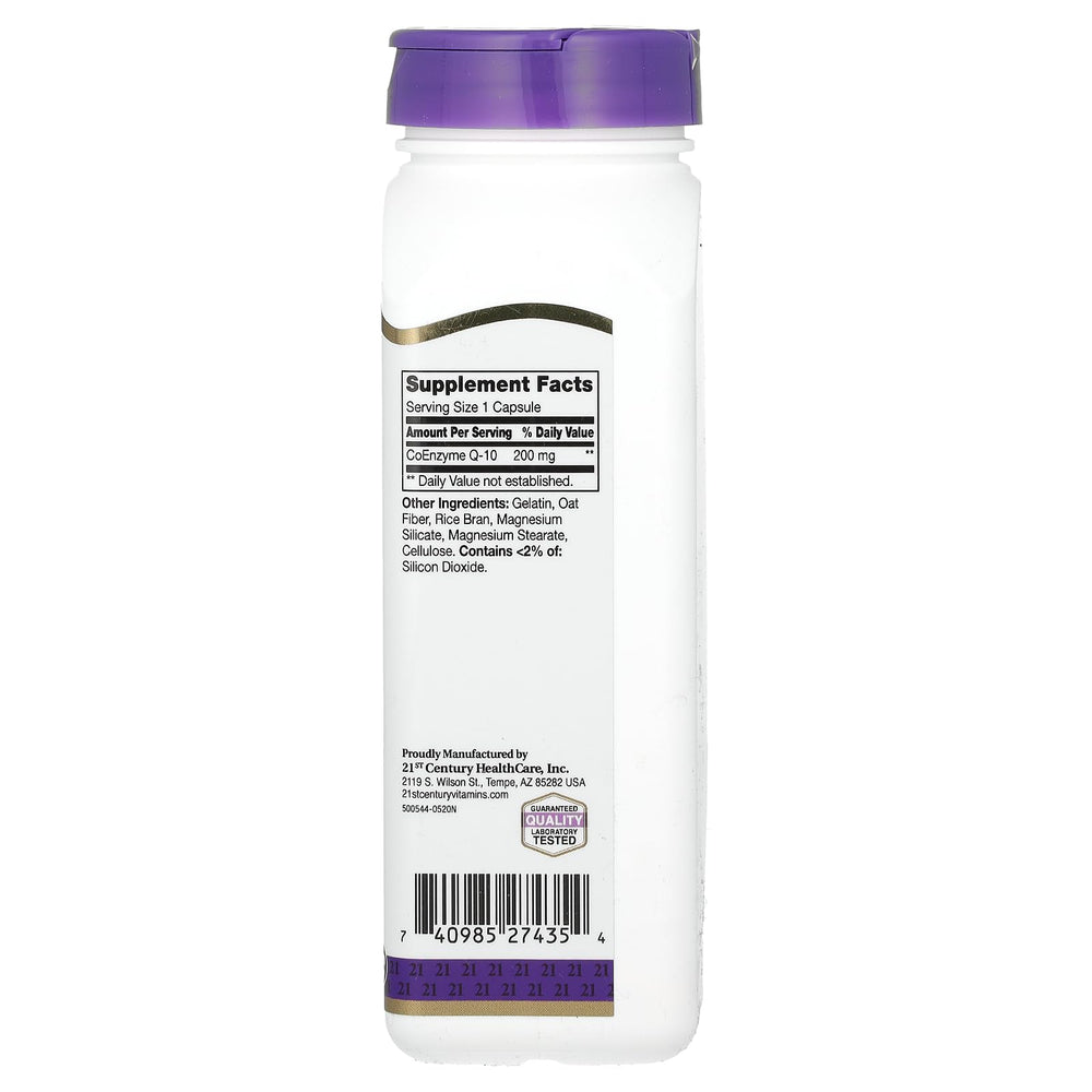 Back label showing supplement facts for CoQ-10 200 mg capsules