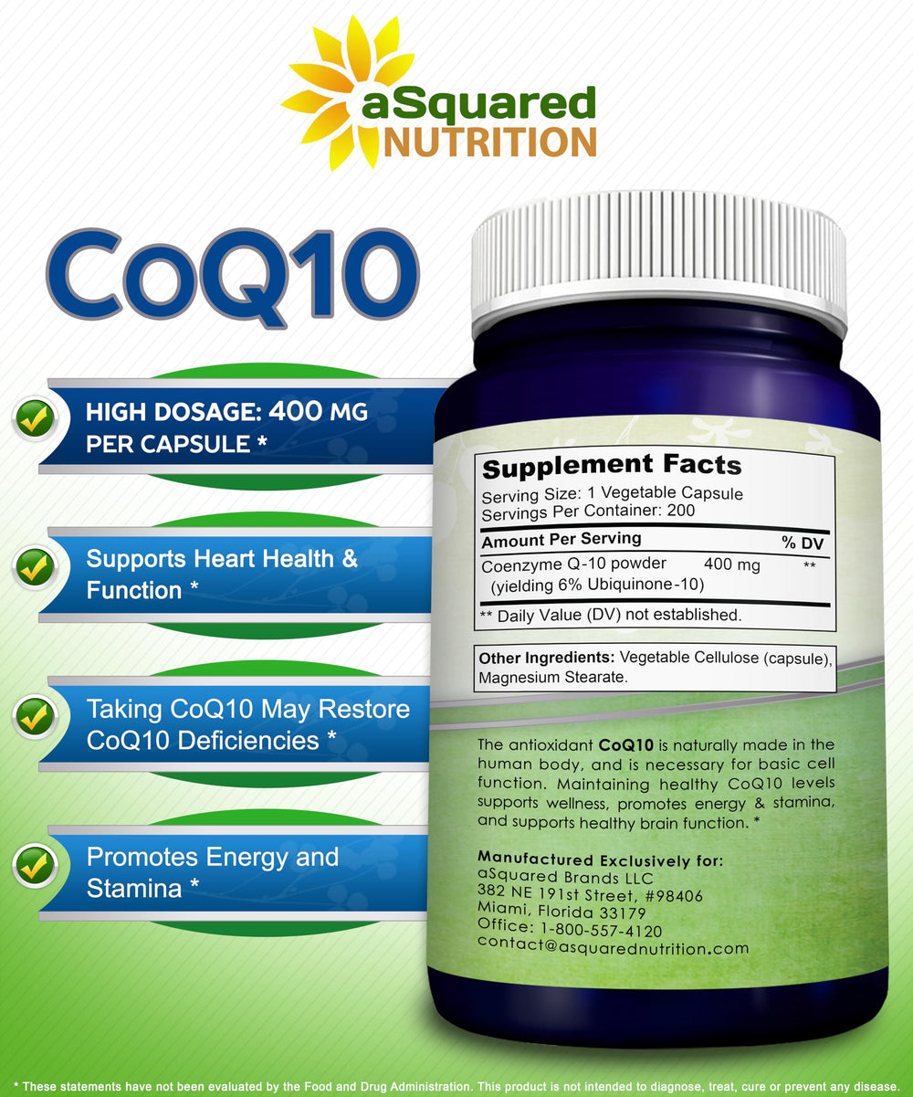 CoQ10 product line showcasing 400mg capsules