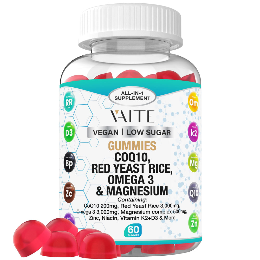 Front view of CoQ10 200mg Gummies with Red Yeast Rice & Magnesium Glycinate bottle