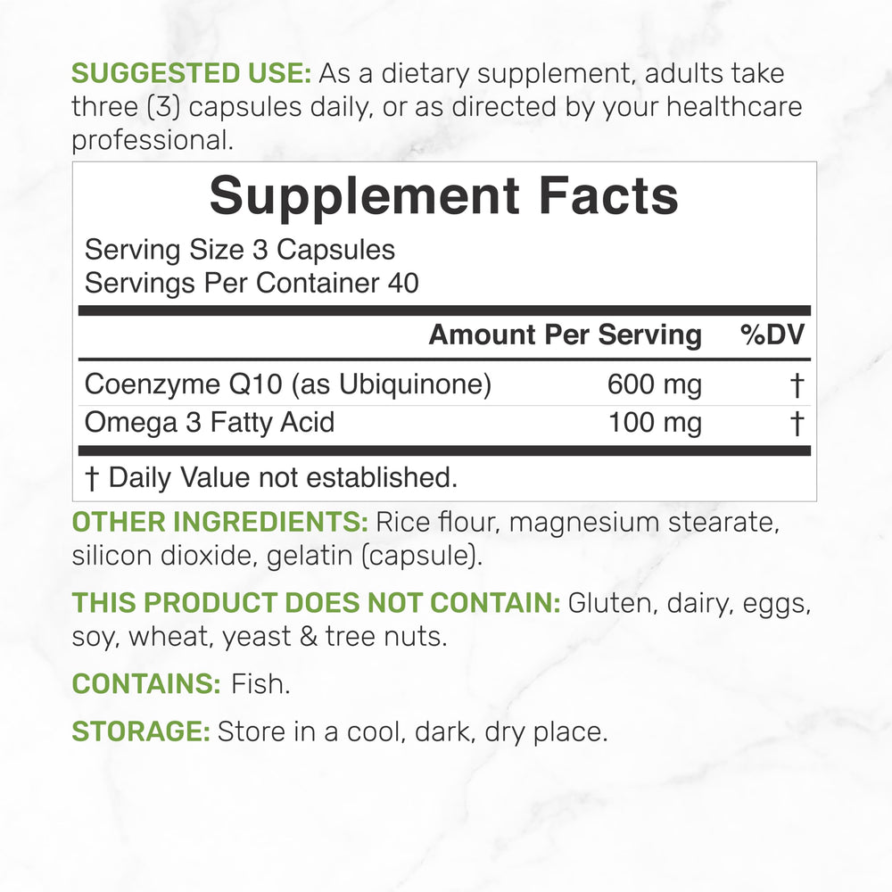CoQ10 and Omega-3 blend label