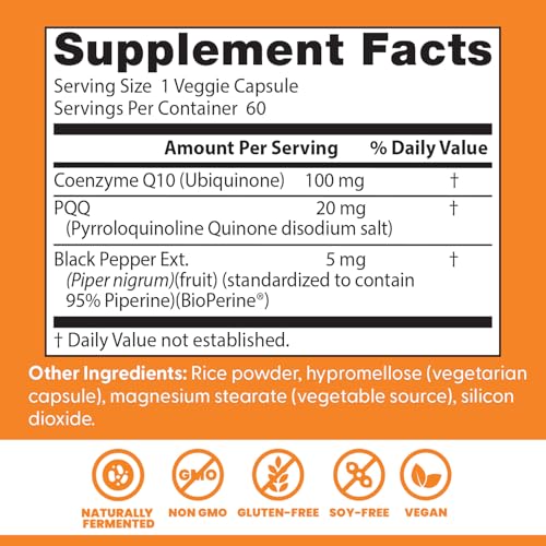 Ingredients label showing CoQ10 and PQQ